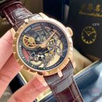 Copy Roger Dubuis Excalibur 46mm Watch Rose Gold Black Hollow Dial